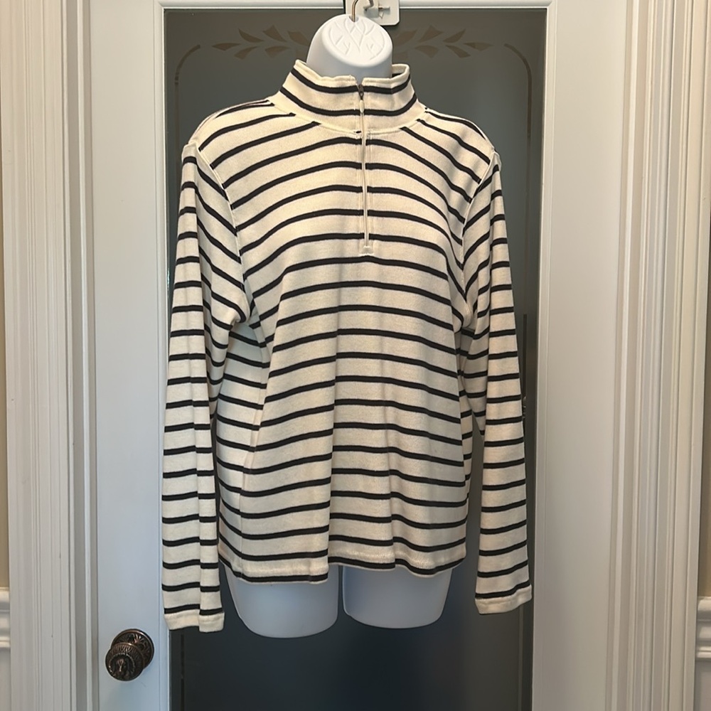 L.L.Bean Classic Heritage Mariner Striped Pullover with Quarter Zip